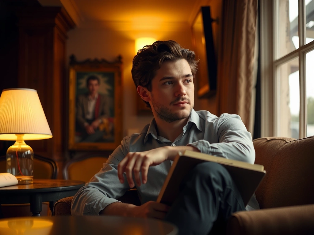 Person reflecting with notebook